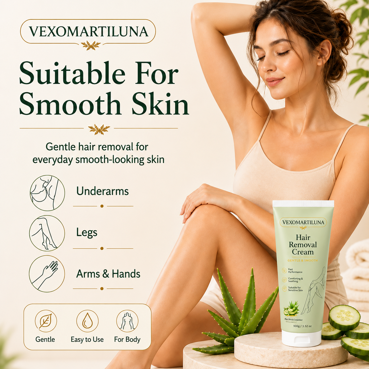 🔥VEXOMARTILUNA™ Natural Gentle Hair Removal Cream | For Women & Men, Sensitive Skin