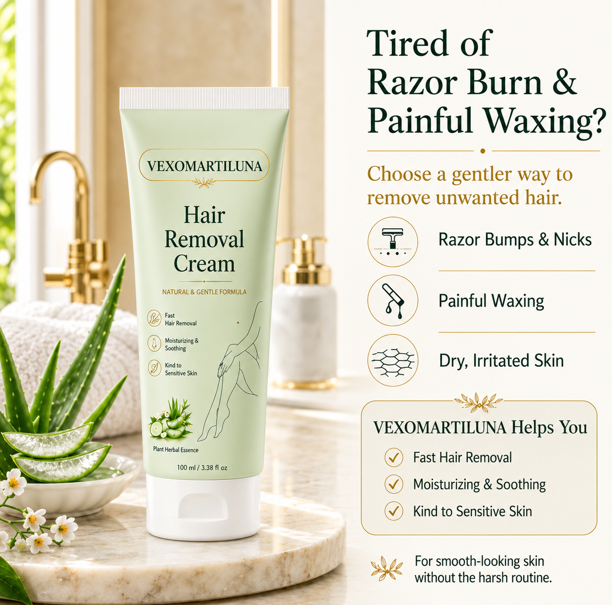 🔥VEXOMARTILUNA™ Natural Gentle Hair Removal Cream | For Women & Men, Sensitive Skin