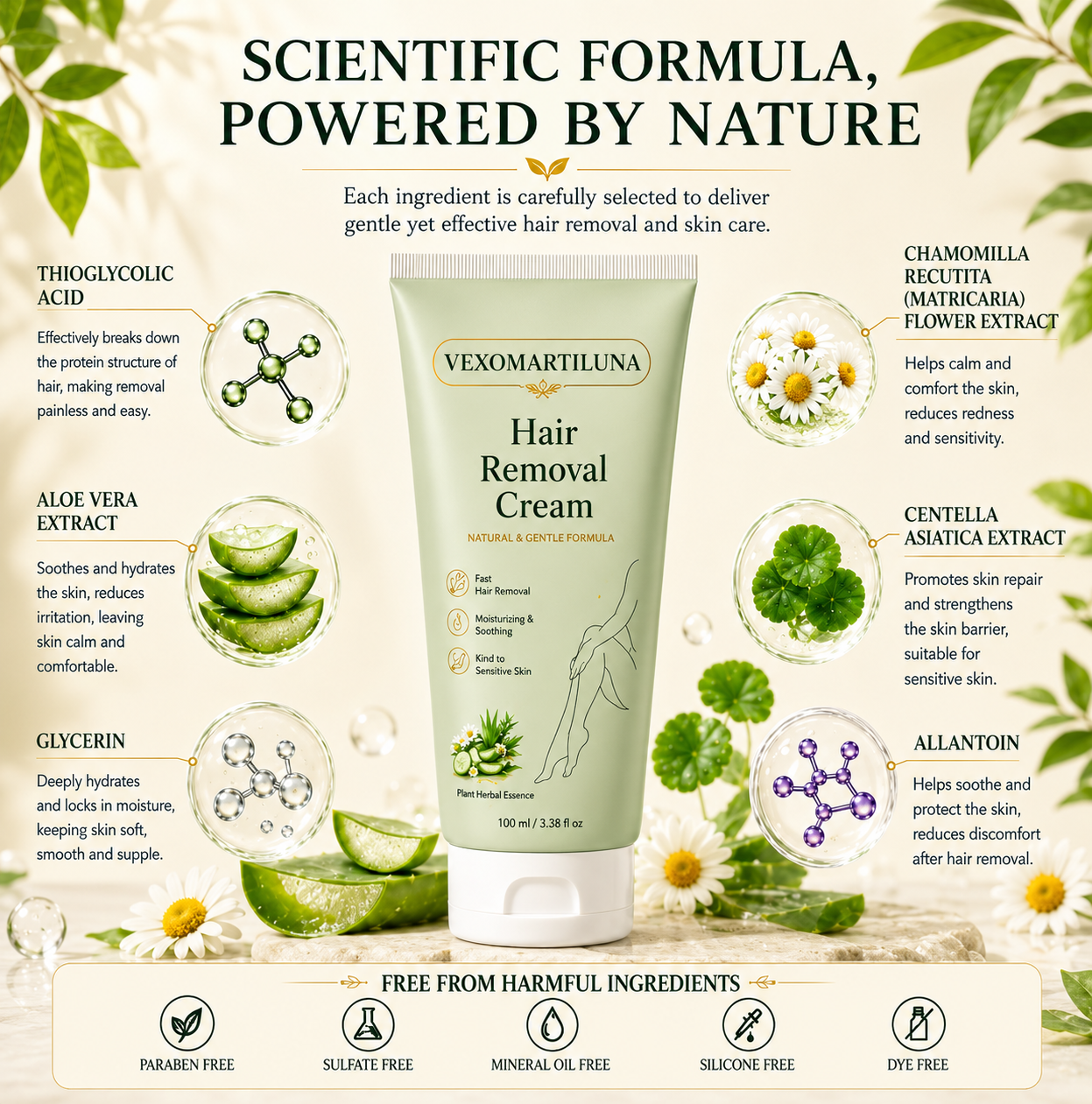 🔥VEXOMARTILUNA™ Natural Gentle Hair Removal Cream | For Women & Men, Sensitive Skin