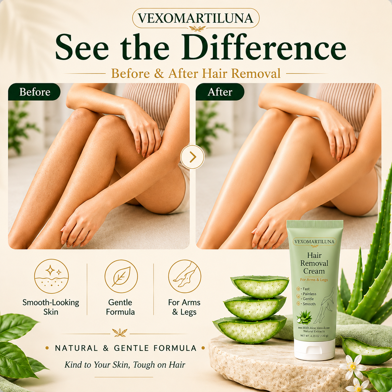 🔥VEXOMARTILUNA™ Natural Gentle Hair Removal Cream | For Women & Men, Sensitive Skin